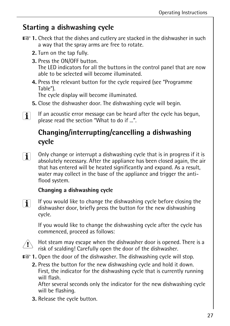 Starting a dishwashing cycle | Electrolux 44050 VI User Manual | Page 27 / 48