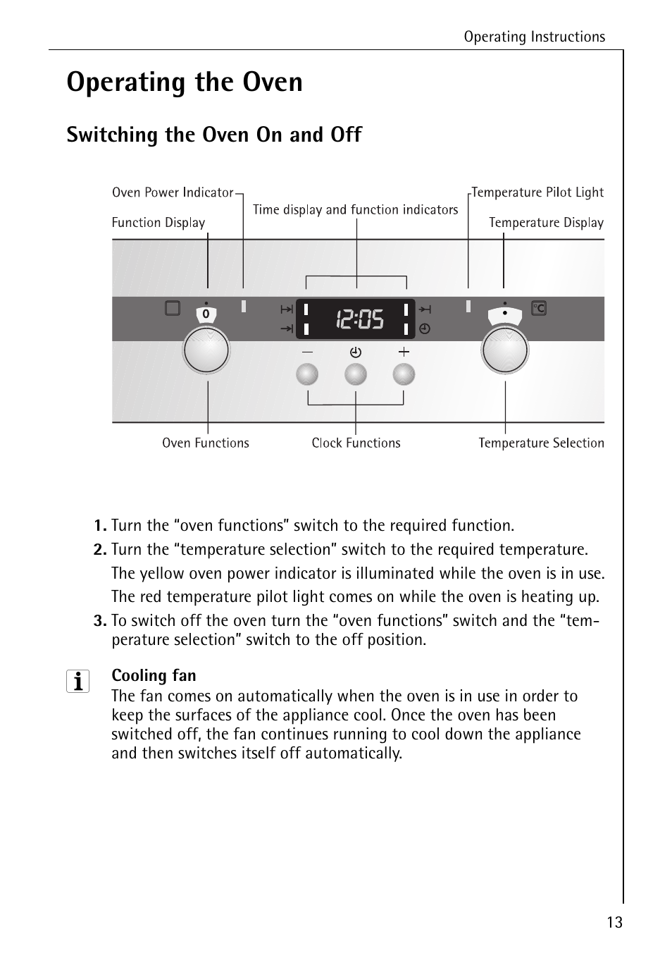 Operating the oven, Switching the oven on and off | Electrolux B4140-1 User Manual | Page 13 / 64