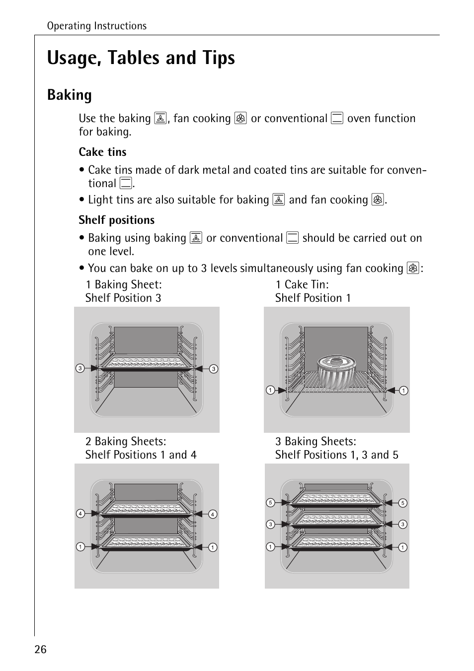 Usage, tables and tips, Baking | Electrolux B4140-1 User Manual | Page 26 / 64