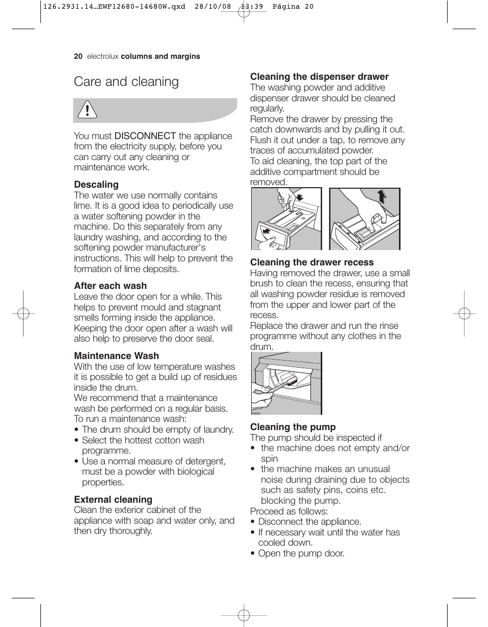 Care and cleaning | Electrolux LAVADORA EWF 14680W User Manual | Page 20 / 35