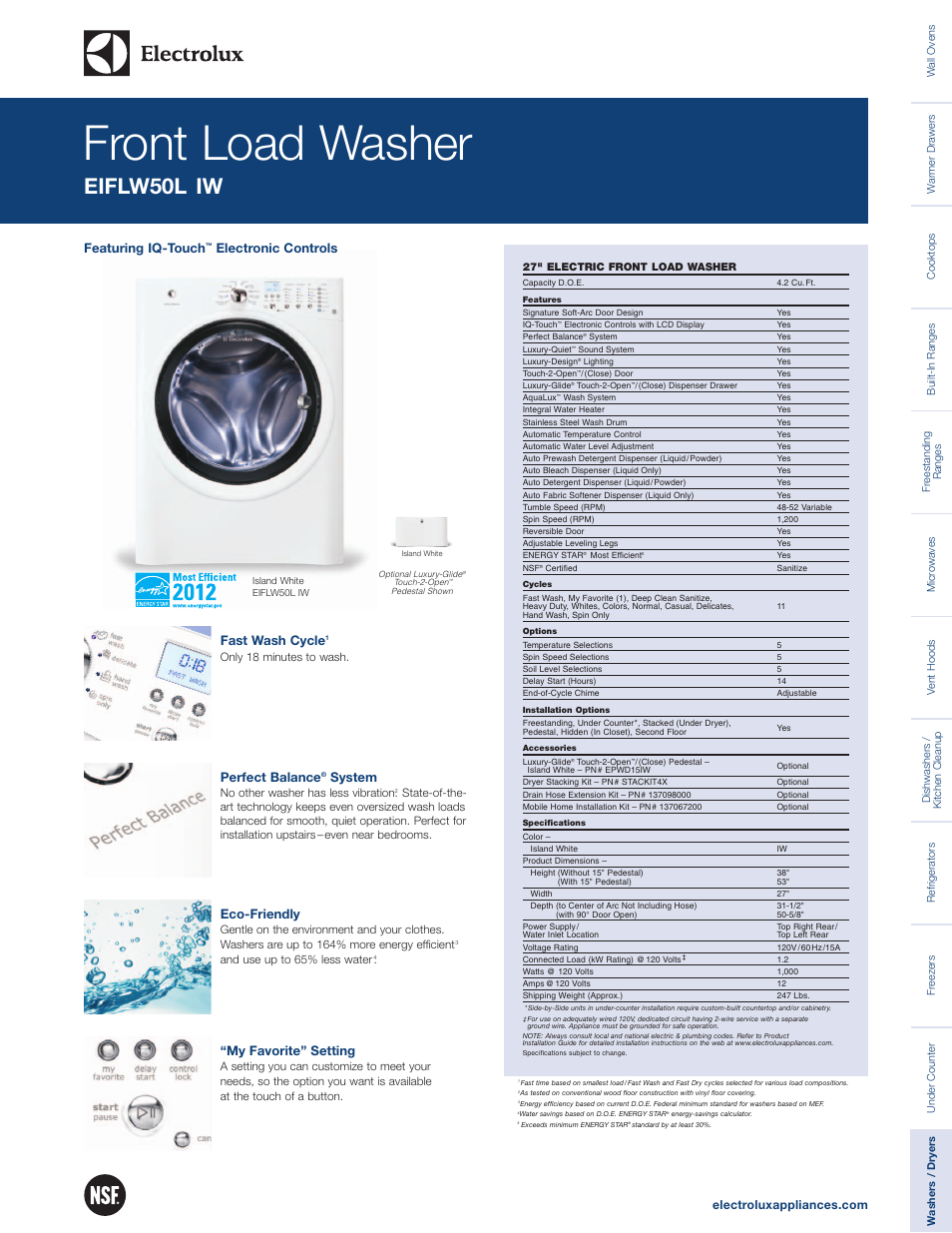 Electrolux Front Load Washer EIFLW50L IW User Manual | 2 pages