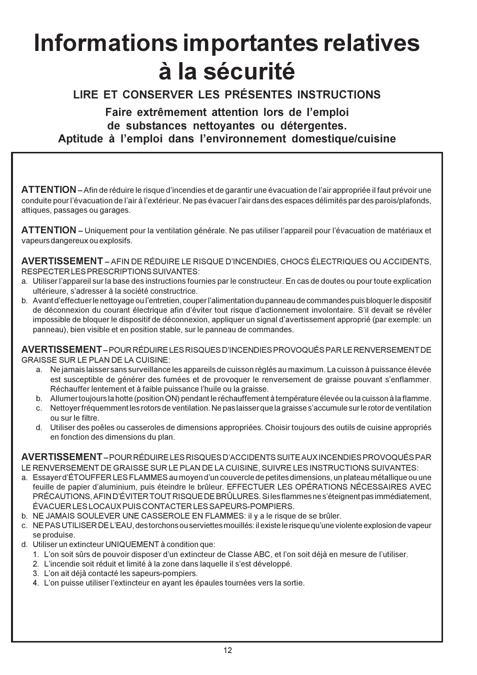 Informations importantes relatives à la sécurité | Electrolux PLHV36W6CC User Manual | Page 12 / 32