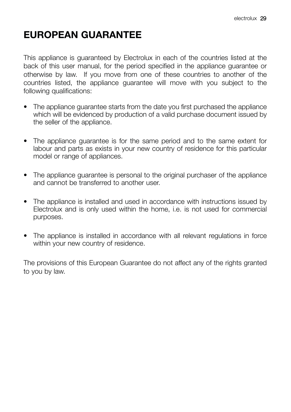 European guarantee | Electrolux ERE 39392 X User Manual | Page 29 / 32