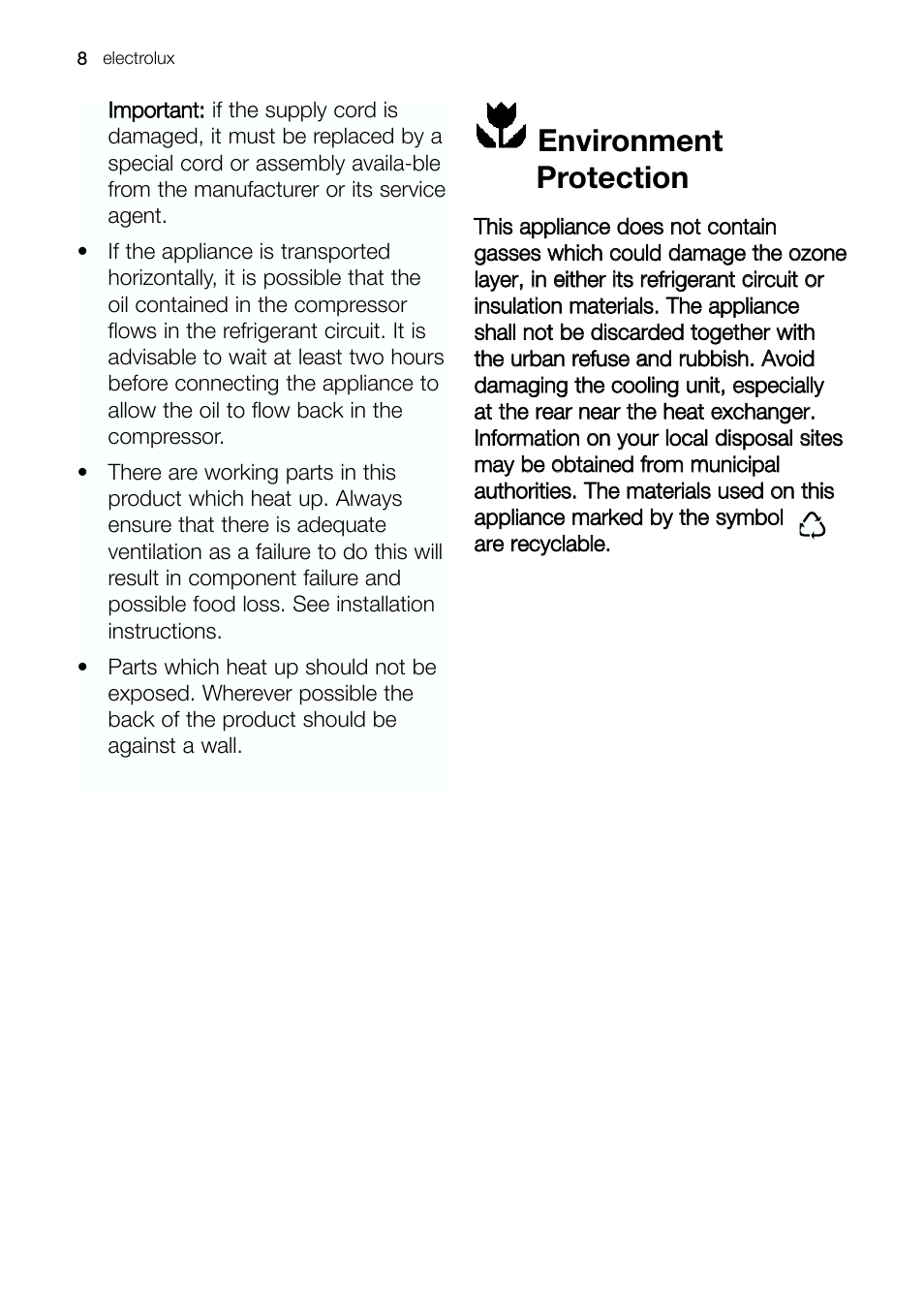 Environment protection | Electrolux ERE 39392 X User Manual | Page 8 / 32