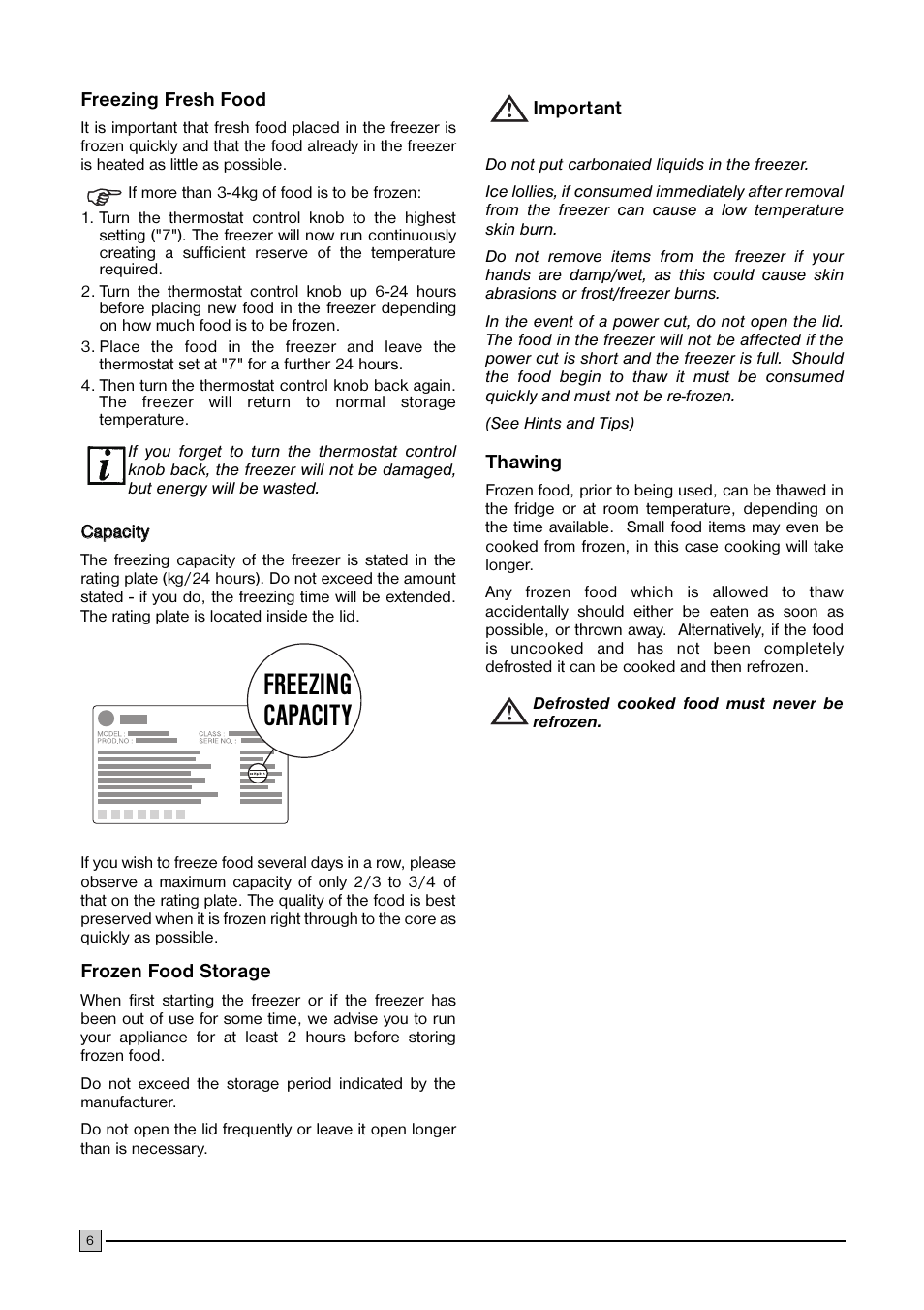 Freezing capacity | Electrolux ECN 1147 User Manual | Page 6 / 20