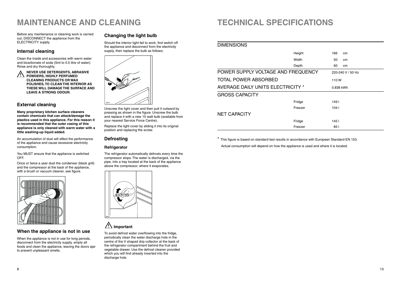 Maintenance and cleaning, Technical specifications | Electrolux ERB 7525 User Manual | Page 8 / 17