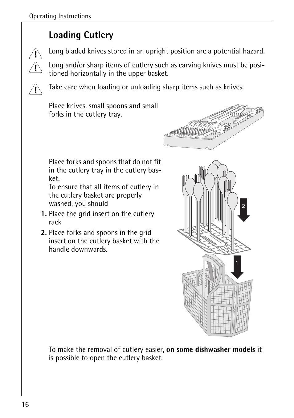 Loading cutlery | Electrolux 80860 i User Manual | Page 16 / 44