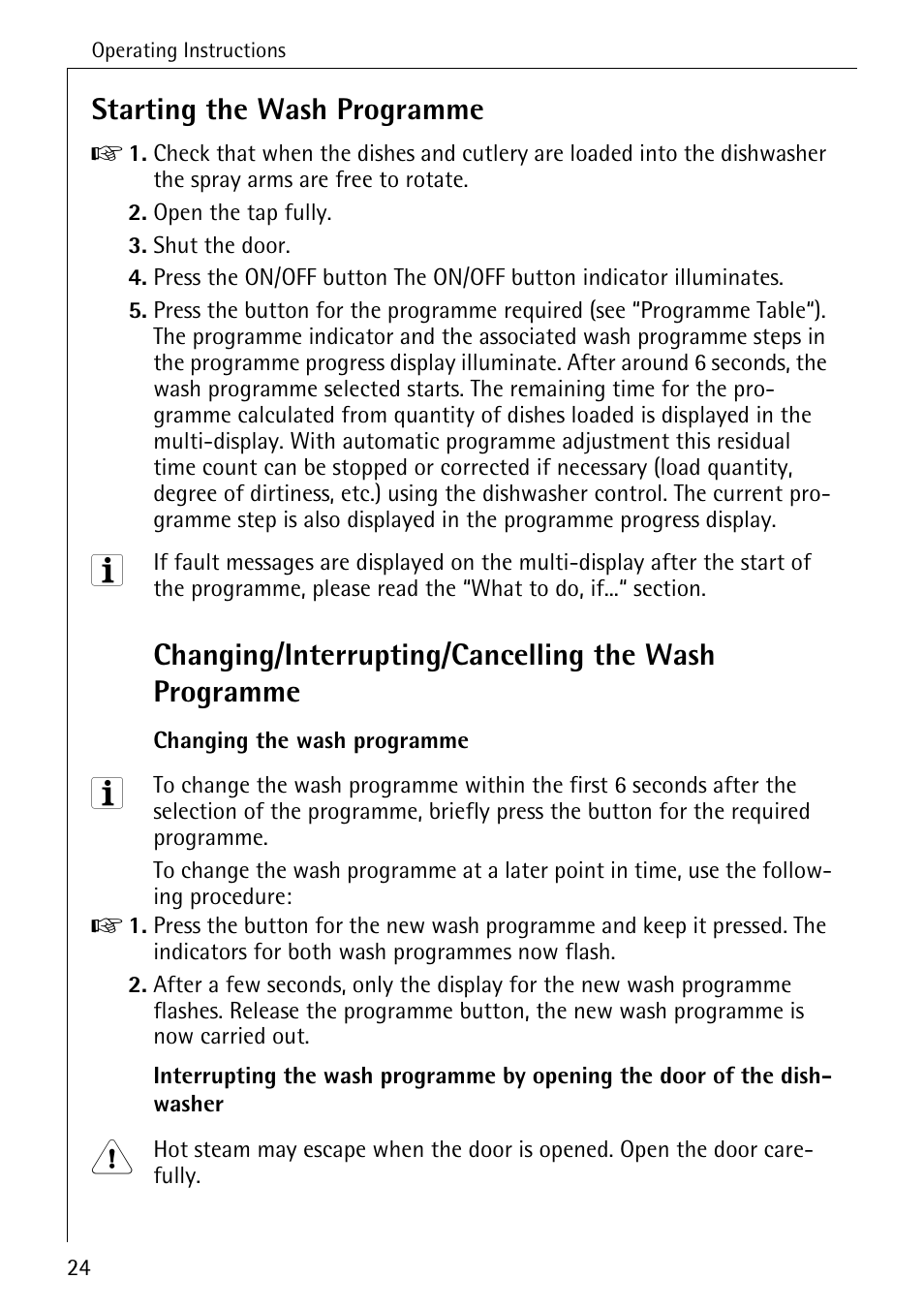 Starting the wash programme | Electrolux 80860 i User Manual | Page 24 / 44