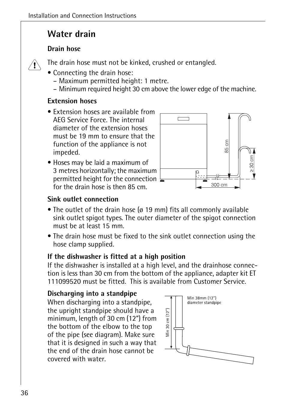 Water drain | Electrolux 80860 i User Manual | Page 36 / 44