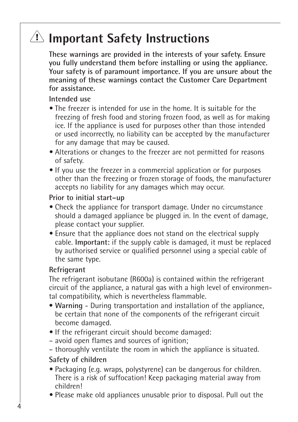 Important safety instructions | Electrolux 70128 GS User Manual | Page 4 / 28