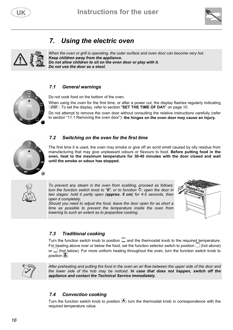 Instructions for the user, Using the electric oven | Electrolux C41022GN User Manual | Page 16 / 36