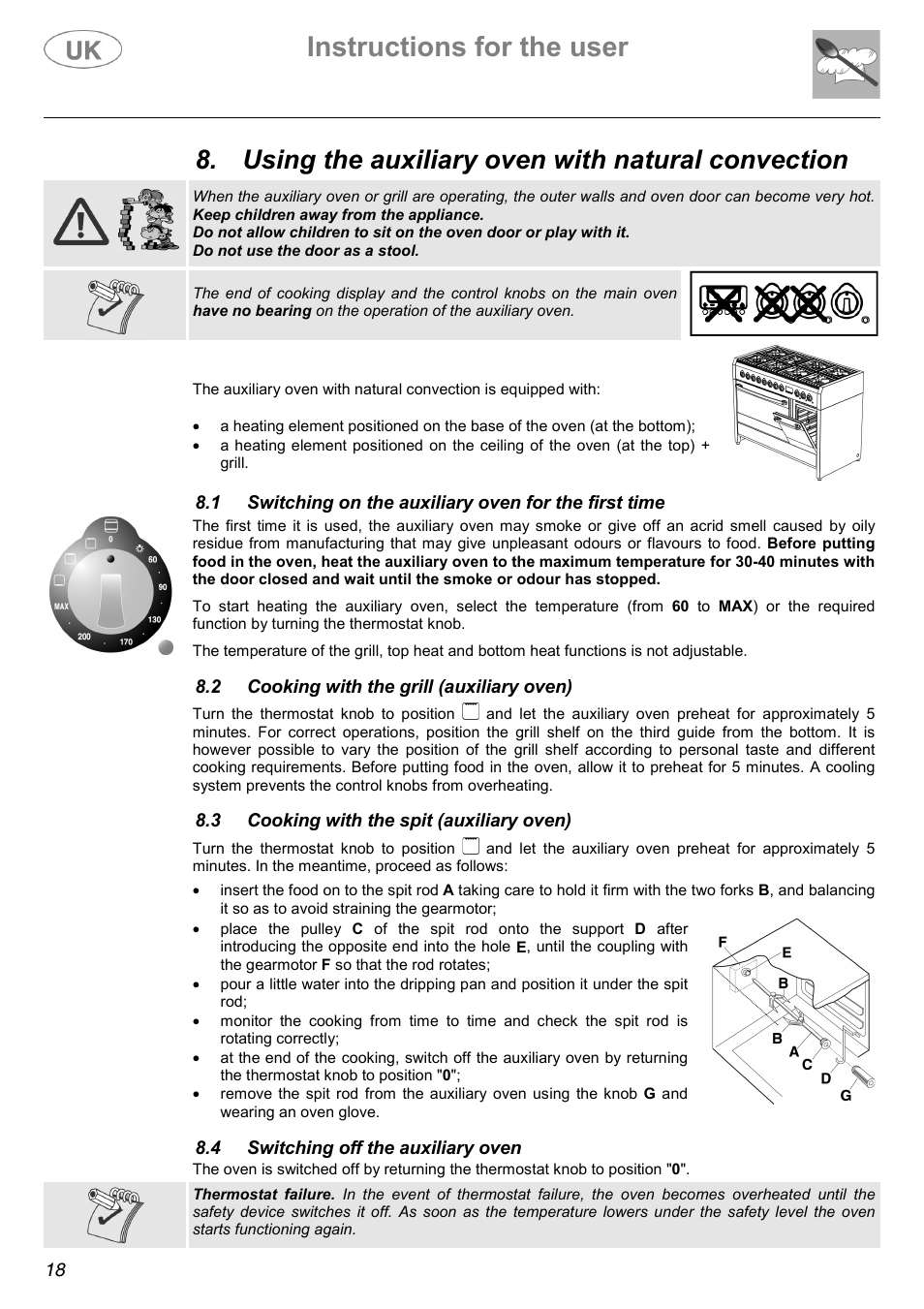 Instructions for the user, Using the auxiliary oven with natural convection | Electrolux C41022GN User Manual | Page 18 / 36