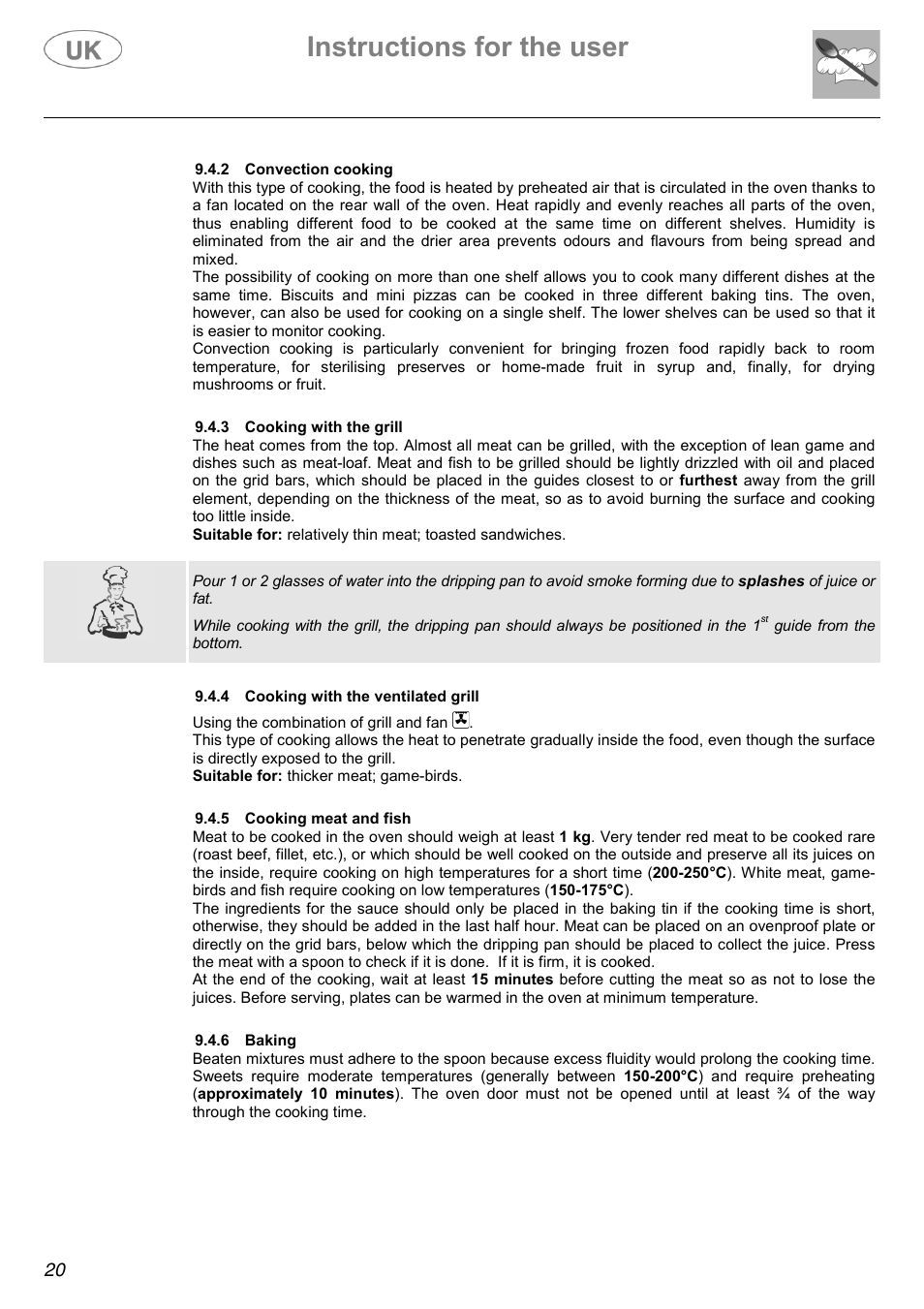 Instructions for the user | Electrolux C41022GN User Manual | Page 20 / 36