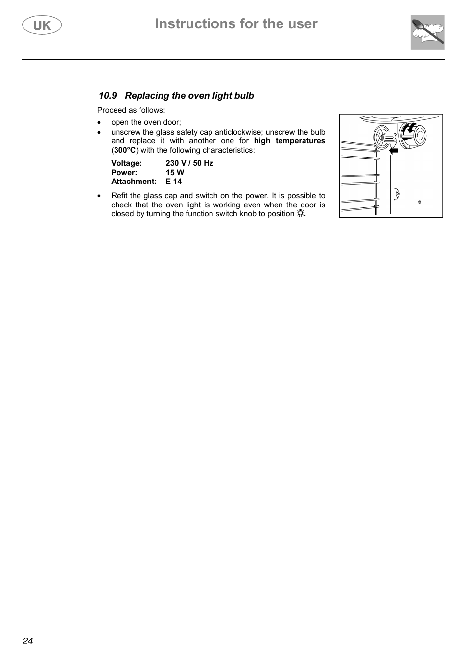 Instructions for the user | Electrolux C41022GN User Manual | Page 24 / 36