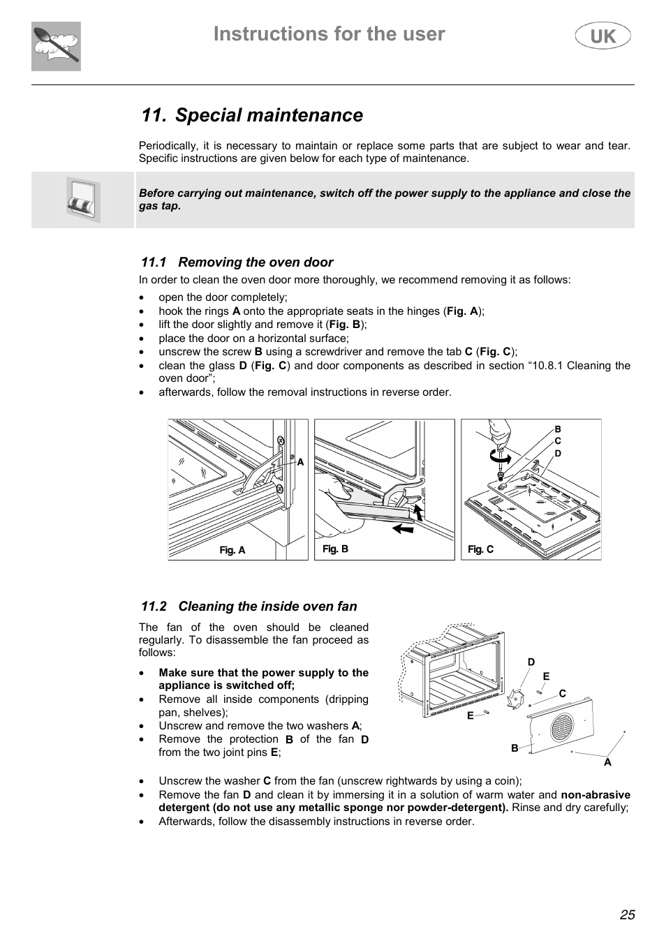 Instructions for the user, Special maintenance | Electrolux C41022GN User Manual | Page 25 / 36
