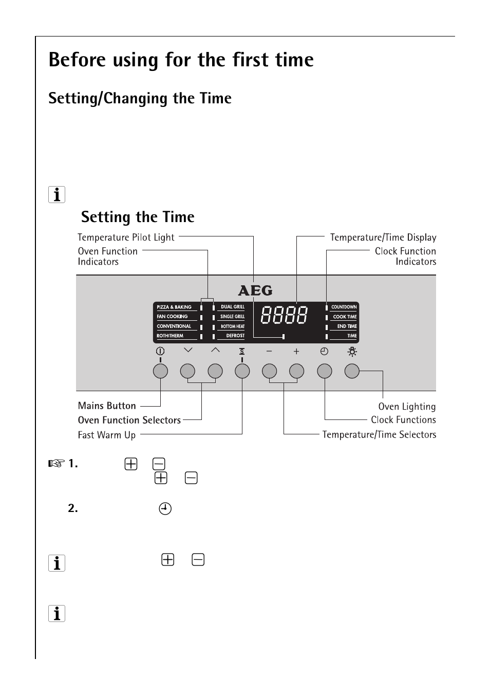 Before using for the first time, Setting/changing the time, Setting the time | Electrolux B 81005 User Manual | Page 16 / 76