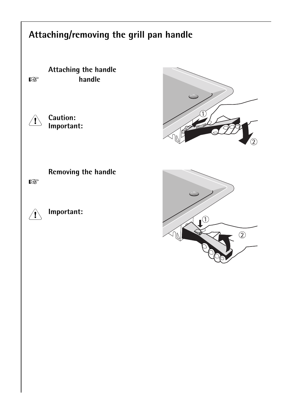 Attaching/removing the grill pan handle | Electrolux B 81005 User Manual | Page 20 / 76