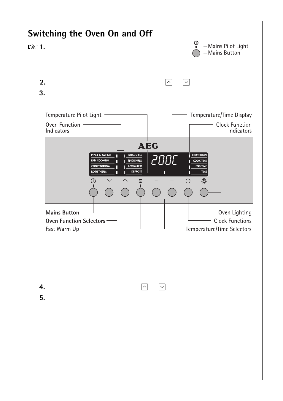 Switching the oven on and off | Electrolux B 81005 User Manual | Page 21 / 76