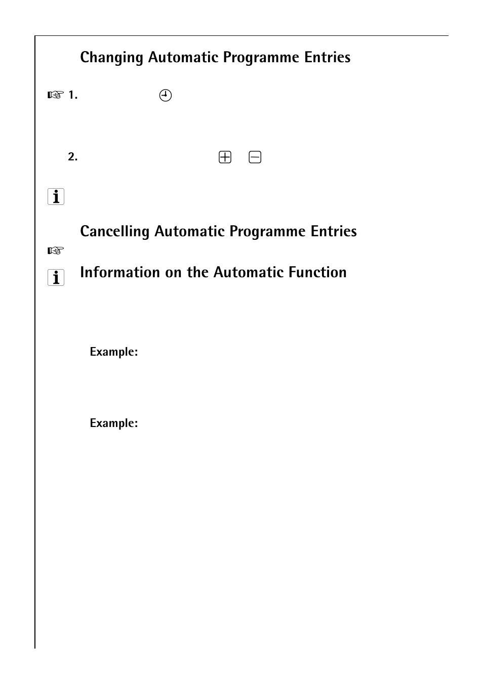 Changing automatic programme entries, Cancelling automatic programme entries, Information on the automatic function | Electrolux B 81005 User Manual | Page 26 / 76