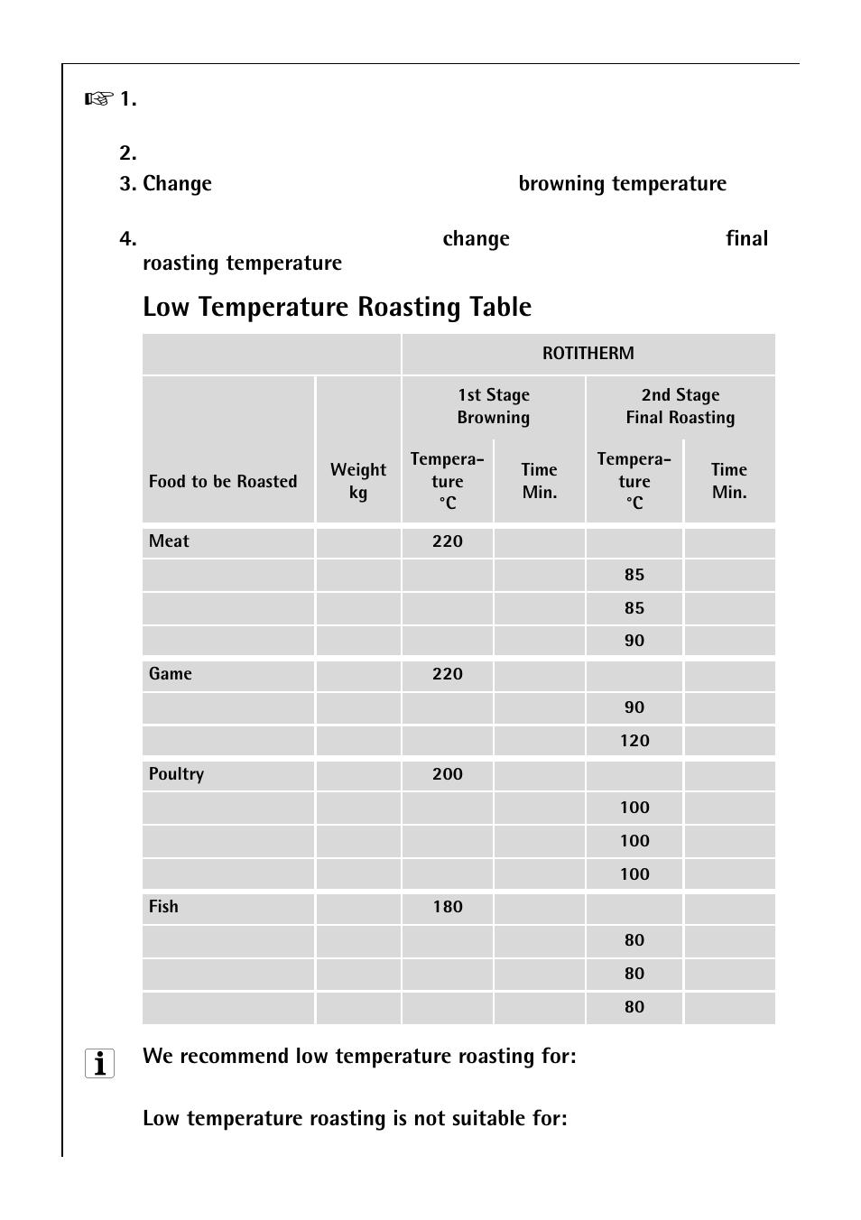 Low temperature roasting table | Electrolux B 81005 User Manual | Page 44 / 76