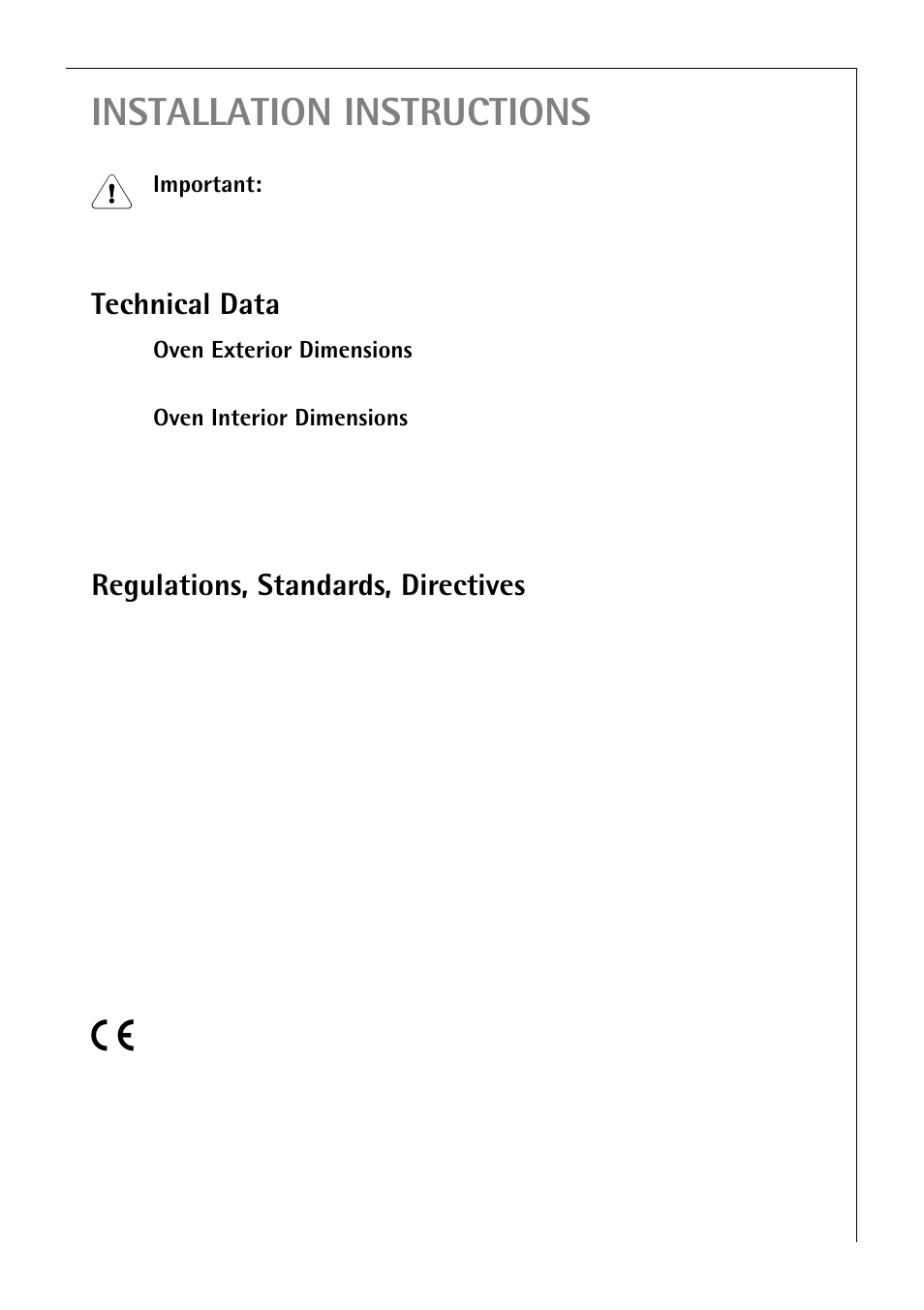 Installation instructions, Technical data, Regulations, standards, directives | Electrolux B 81005 User Manual | Page 65 / 76