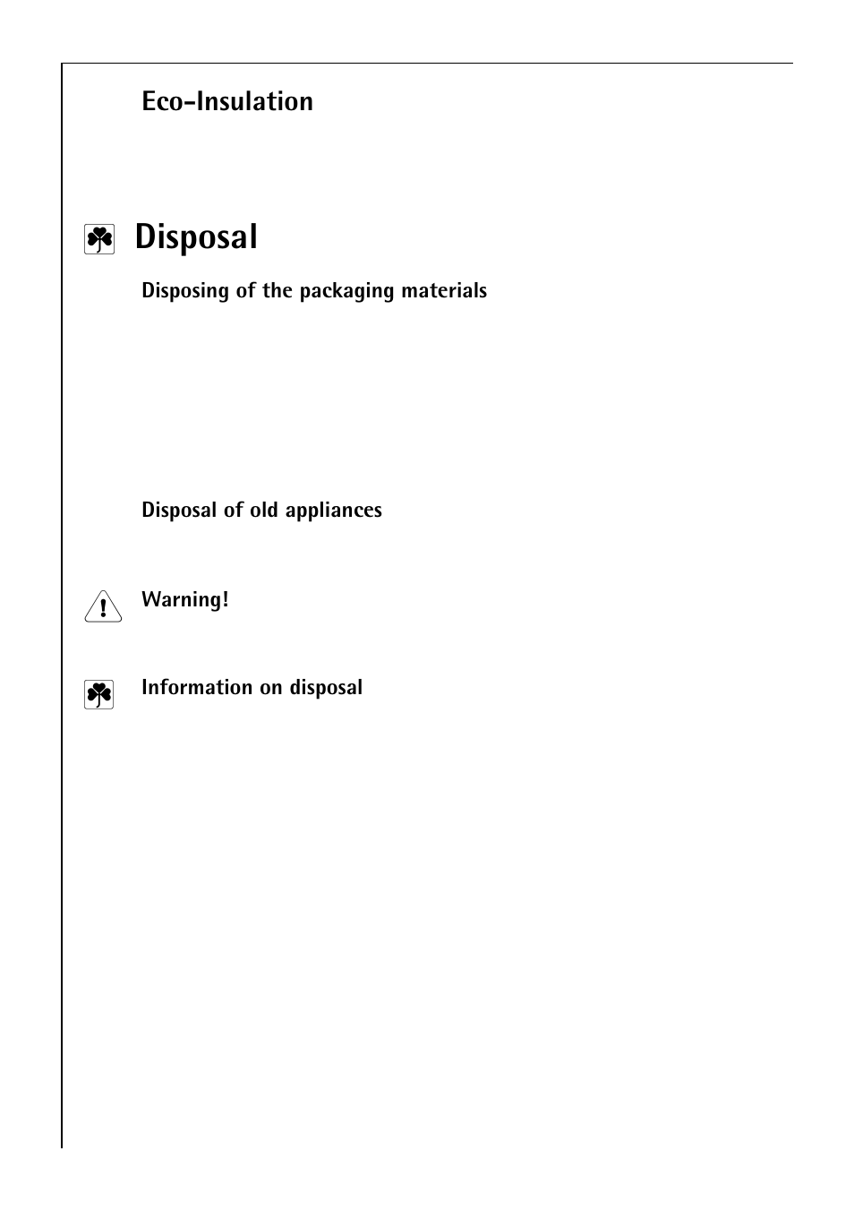 Disposal, Eco-insulation | Electrolux B 81005 User Manual | Page 8 / 76