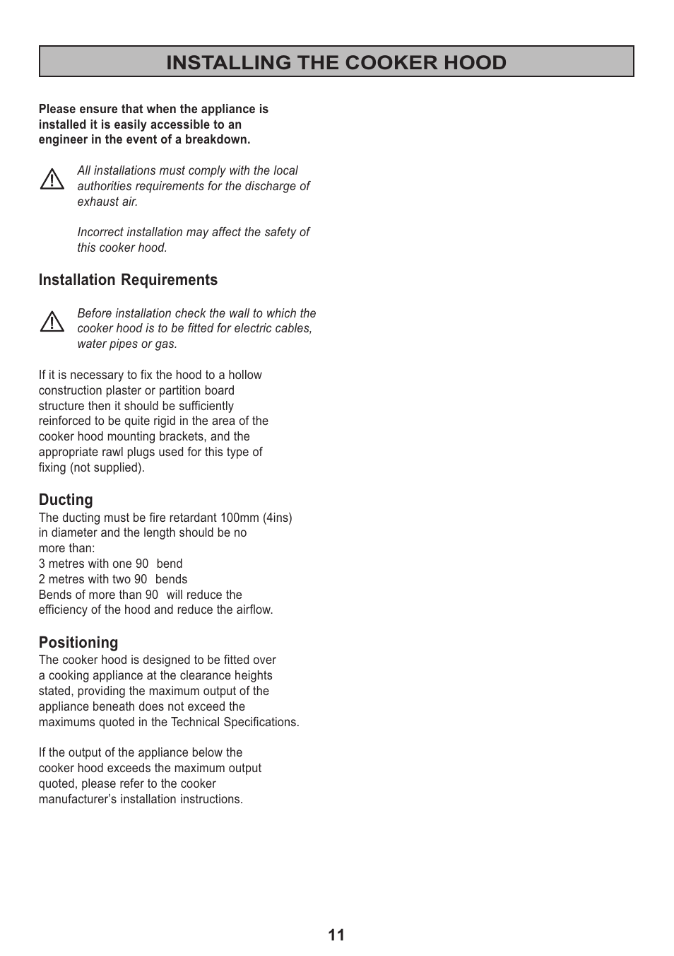 Installing the cooker hood | Electrolux Ventilation Hood User Manual | Page 11 / 20