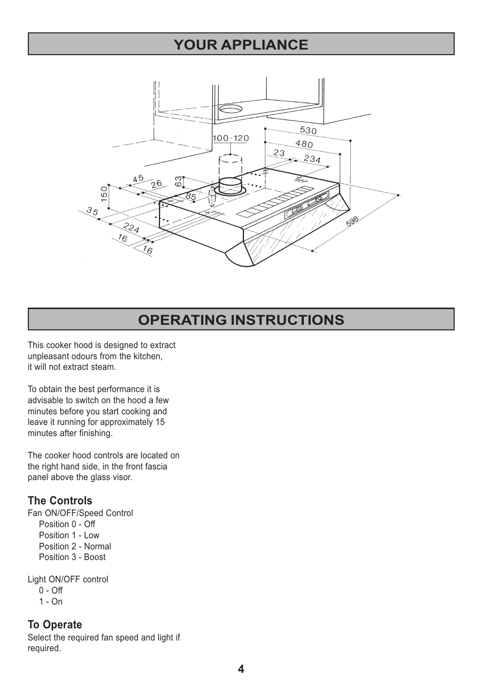 Your appliance operating instructions | Electrolux Ventilation Hood User Manual | Page 4 / 20