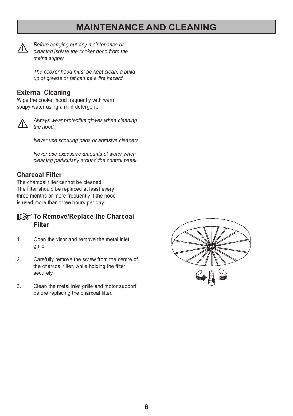 Maintenance and cleaning | Electrolux Ventilation Hood User Manual | Page 6 / 20