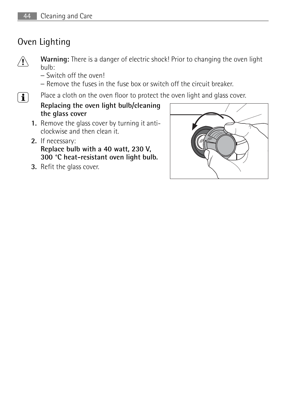 Oven lighting | Electrolux E4401-5 User Manual | Page 44 / 64