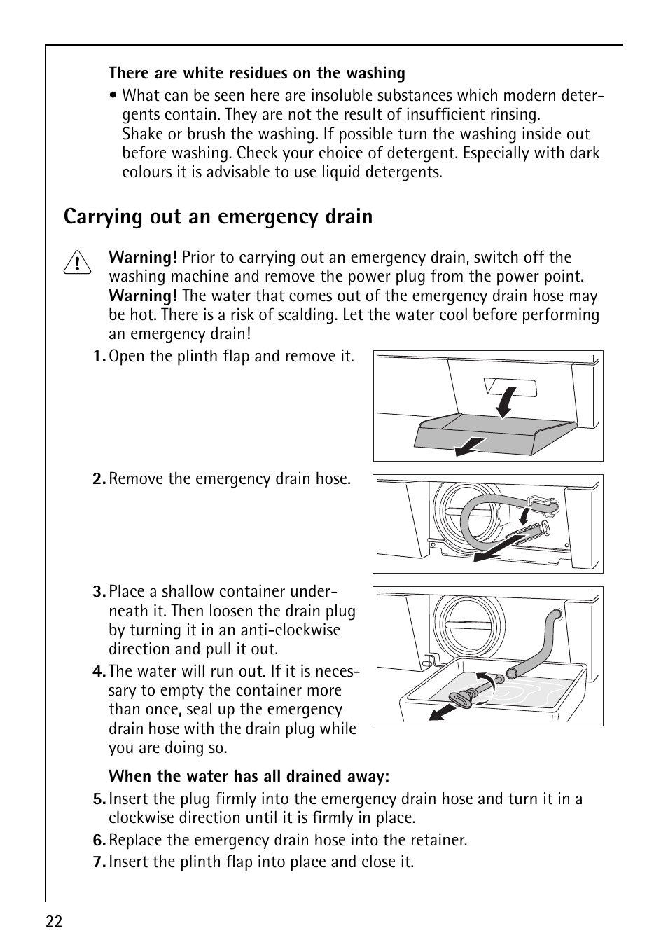 Carrying out an emergency drain | Electrolux LAVAMAT 74700 User Manual | Page 22 / 36