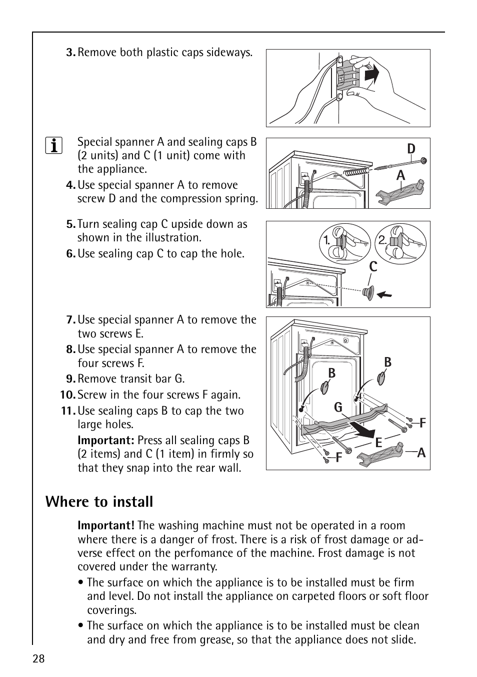 Where to install | Electrolux LAVAMAT 74700 User Manual | Page 28 / 36