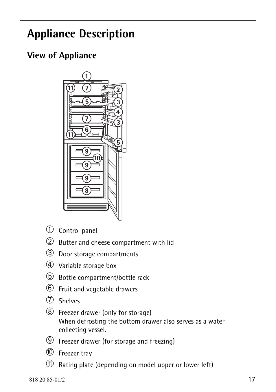 Appliance description | Electrolux 818 20 85 User Manual | Page 17 / 44