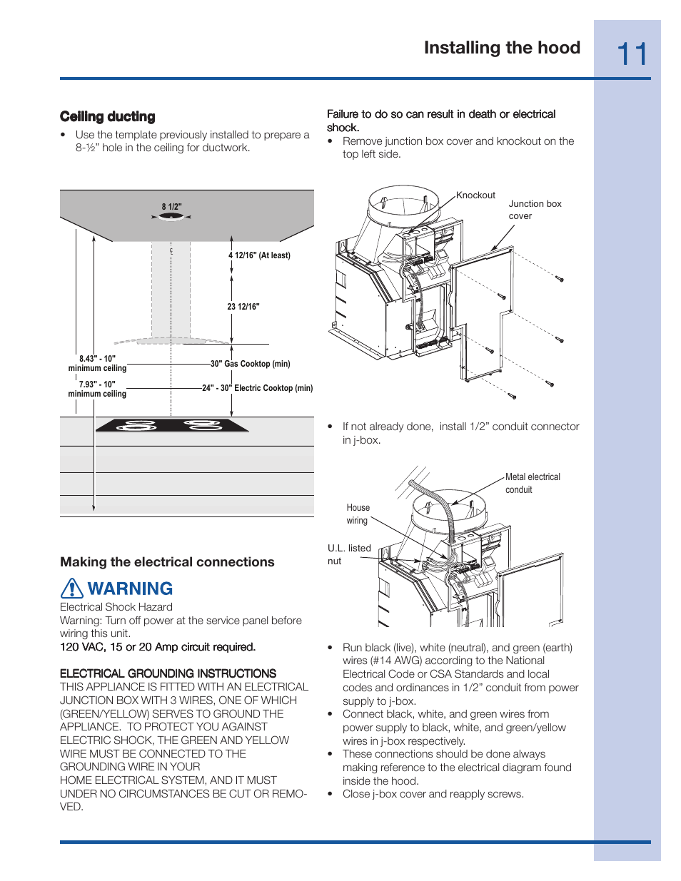 Installing the hood | Electrolux 36 User Manual | Page 11 / 19