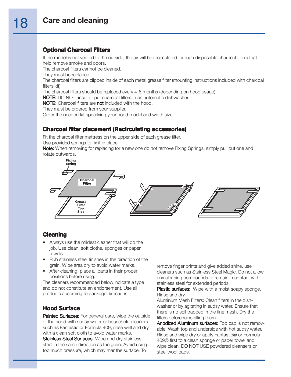 Care and cleaning | Electrolux 36 User Manual | Page 18 / 19