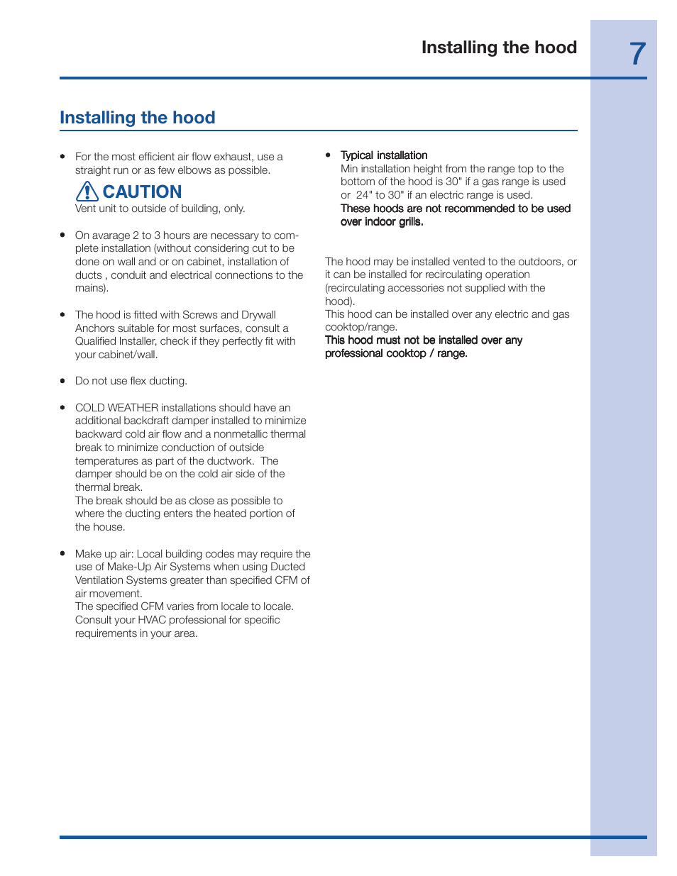 Installing the hood | Electrolux 36 User Manual | Page 7 / 19