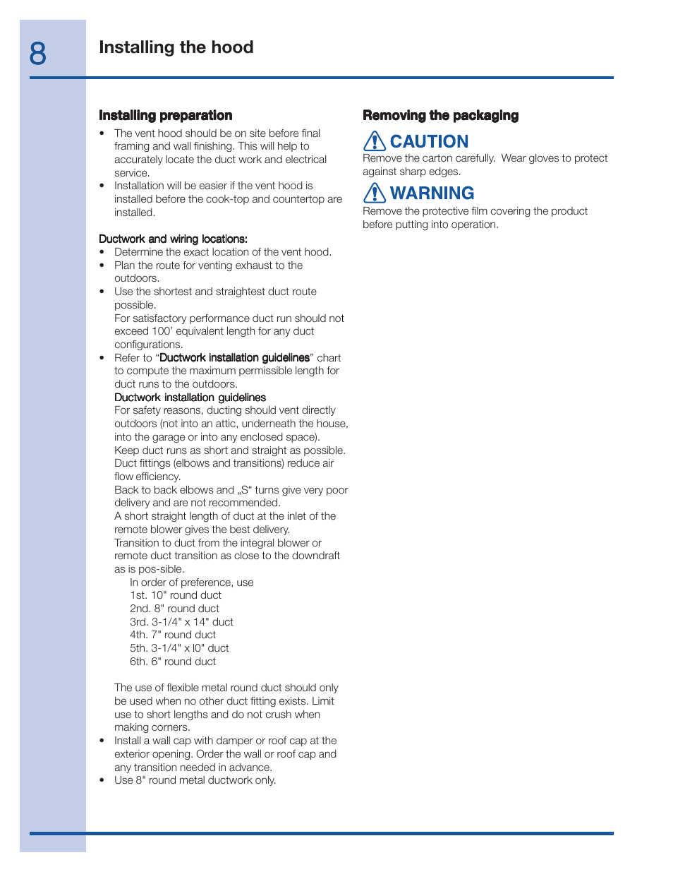 Installing the hood | Electrolux 36 User Manual | Page 8 / 19