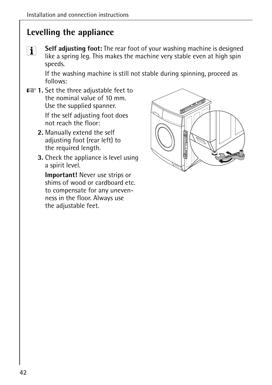 Levelling the appliance | Electrolux 74630 User Manual | Page 42 / 56