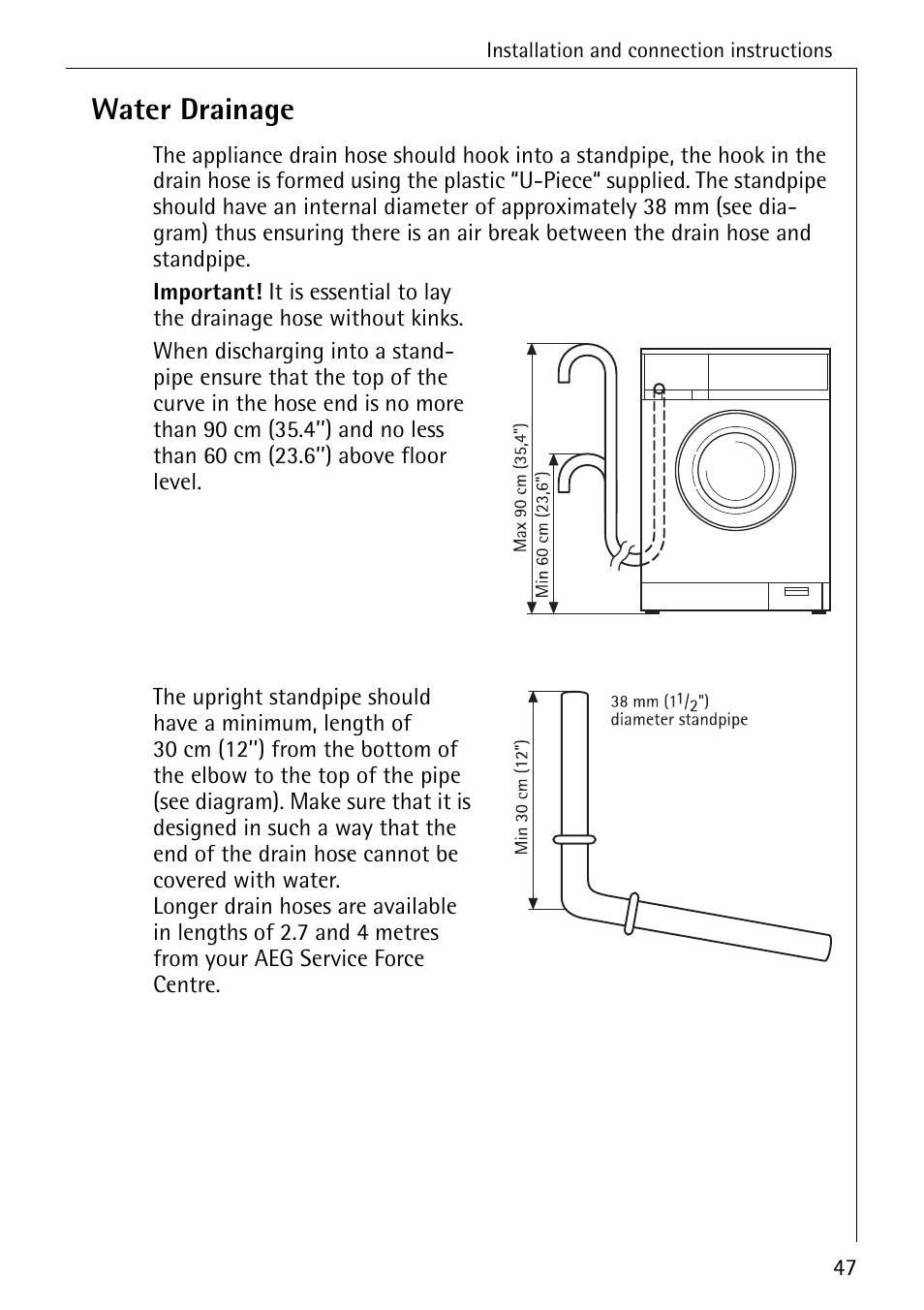 Water drainage | Electrolux 74630 User Manual | Page 47 / 56