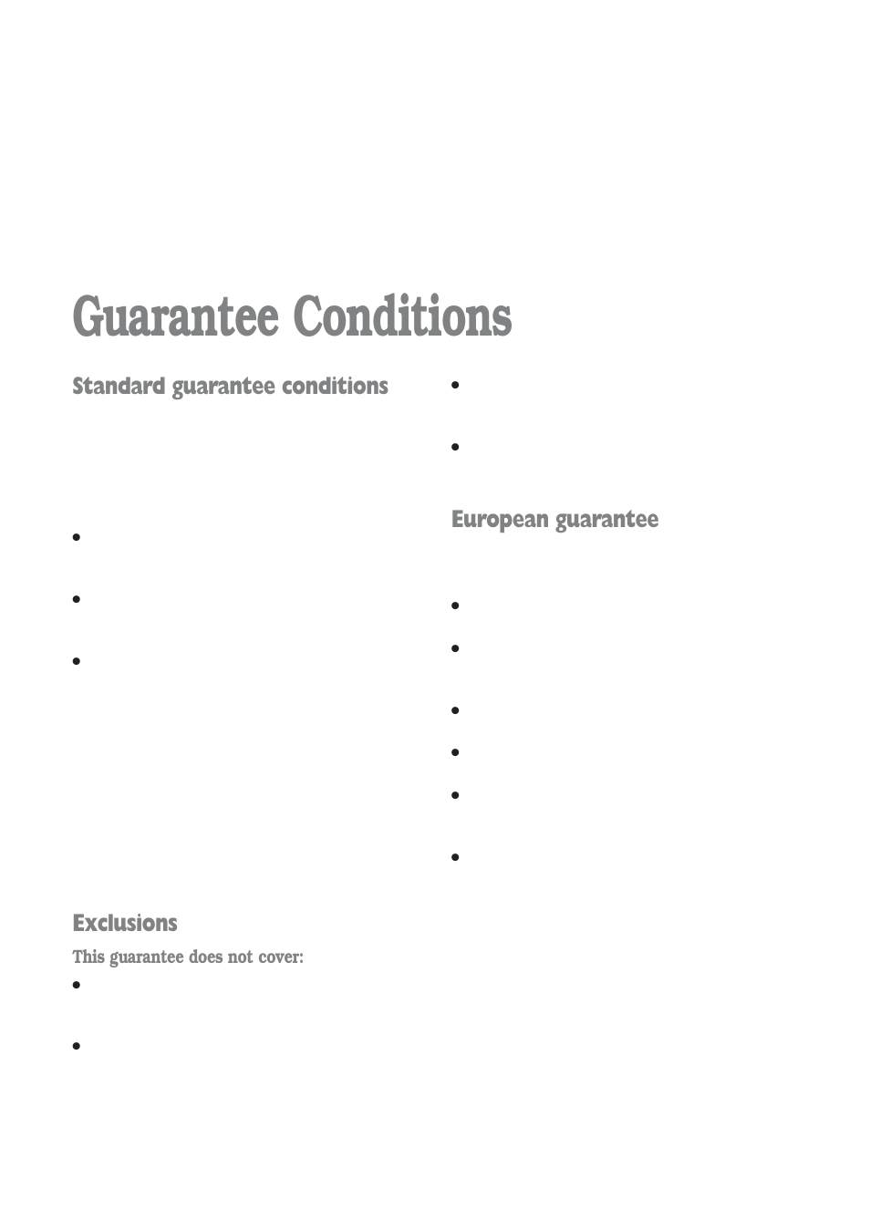 Guarantee conditions, Standard guarantee conditions, Exclusions | European guarantee | Electrolux EWD 1409 I User Manual | Page 24 / 32