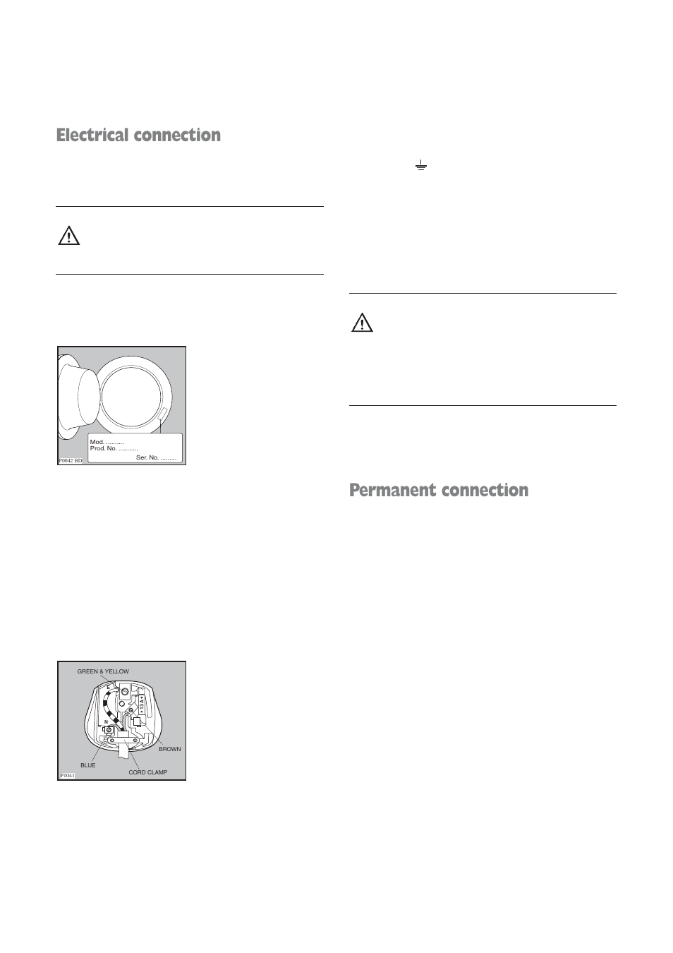 Electrical connection, Permanent connection | Electrolux EWD 1409 I User Manual | Page 29 / 32