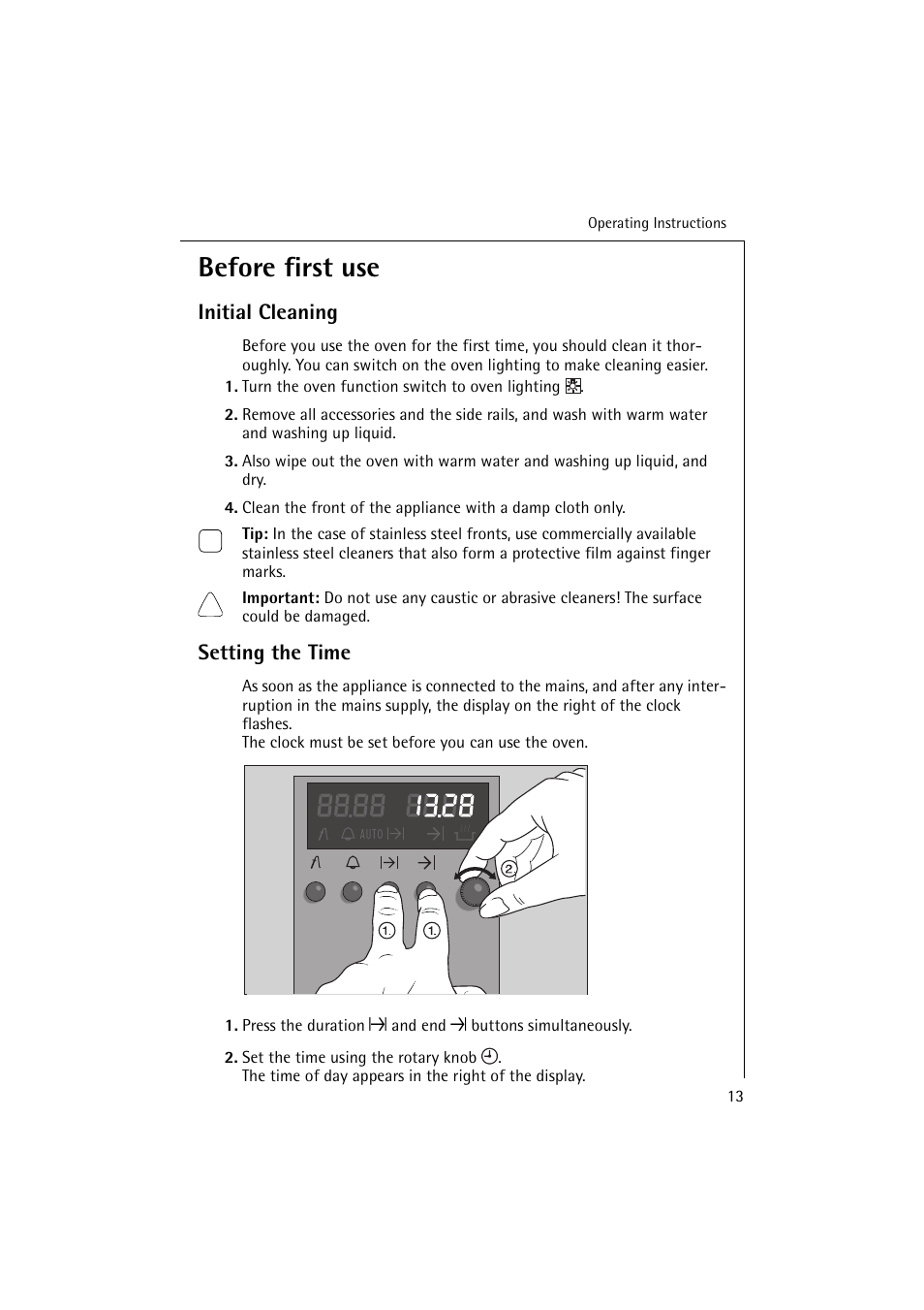 Before first use, Initial cleaning, Setting the time | Electrolux B 6139-m User Manual | Page 13 / 60