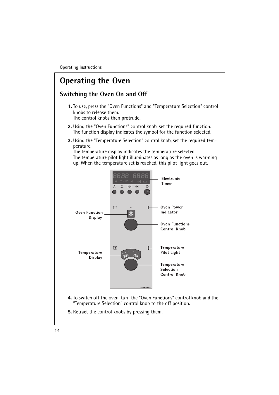 Operating the oven, Switching the oven on and off | Electrolux B 6139-m User Manual | Page 14 / 60