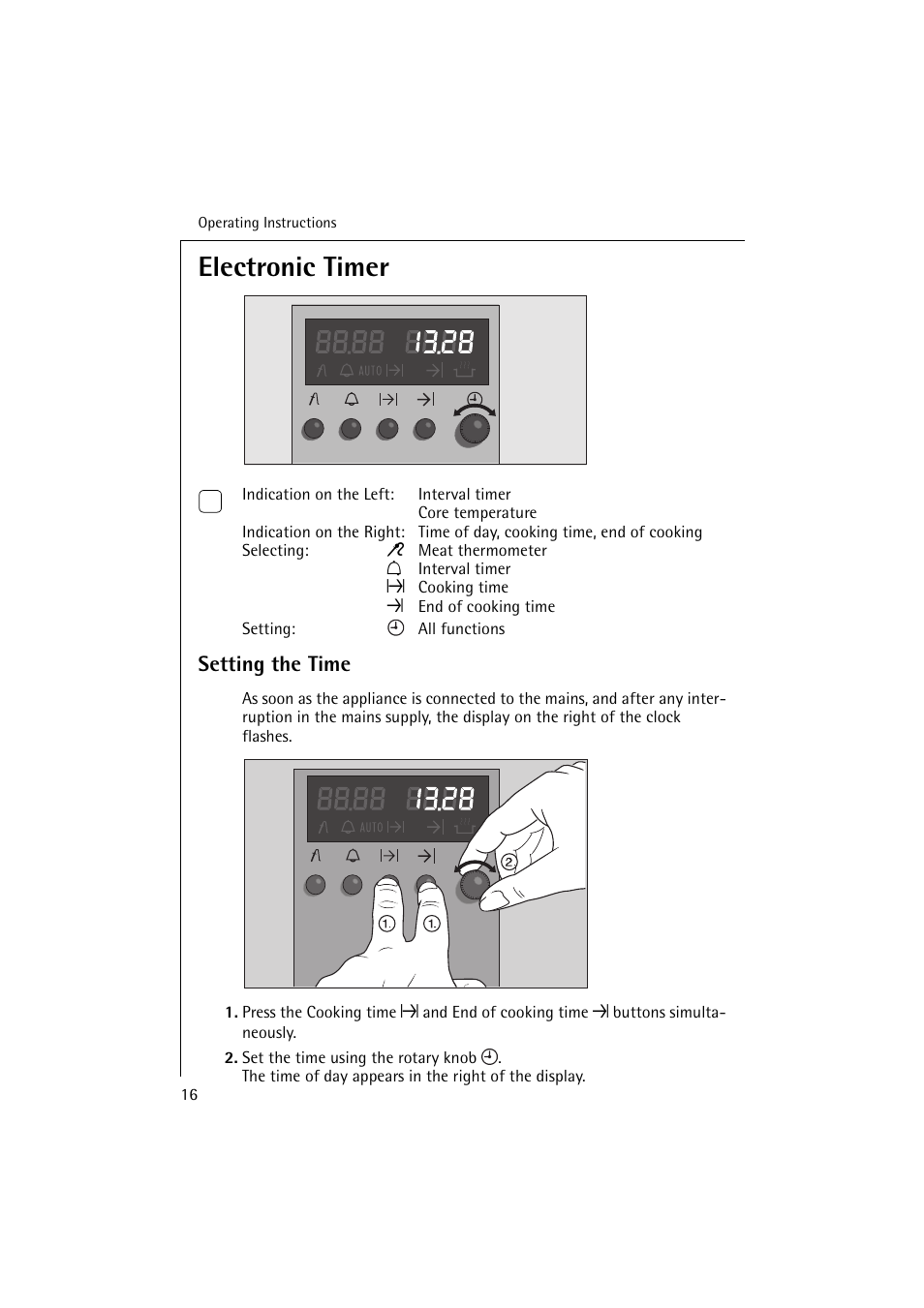 Electronic timer, Setting the time | Electrolux B 6139-m User Manual | Page 16 / 60