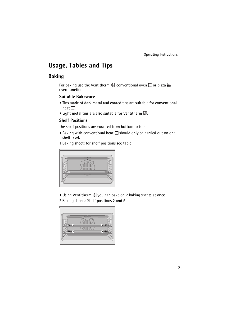 Usage, tables and tips, Baking | Electrolux B 6139-m User Manual | Page 21 / 60