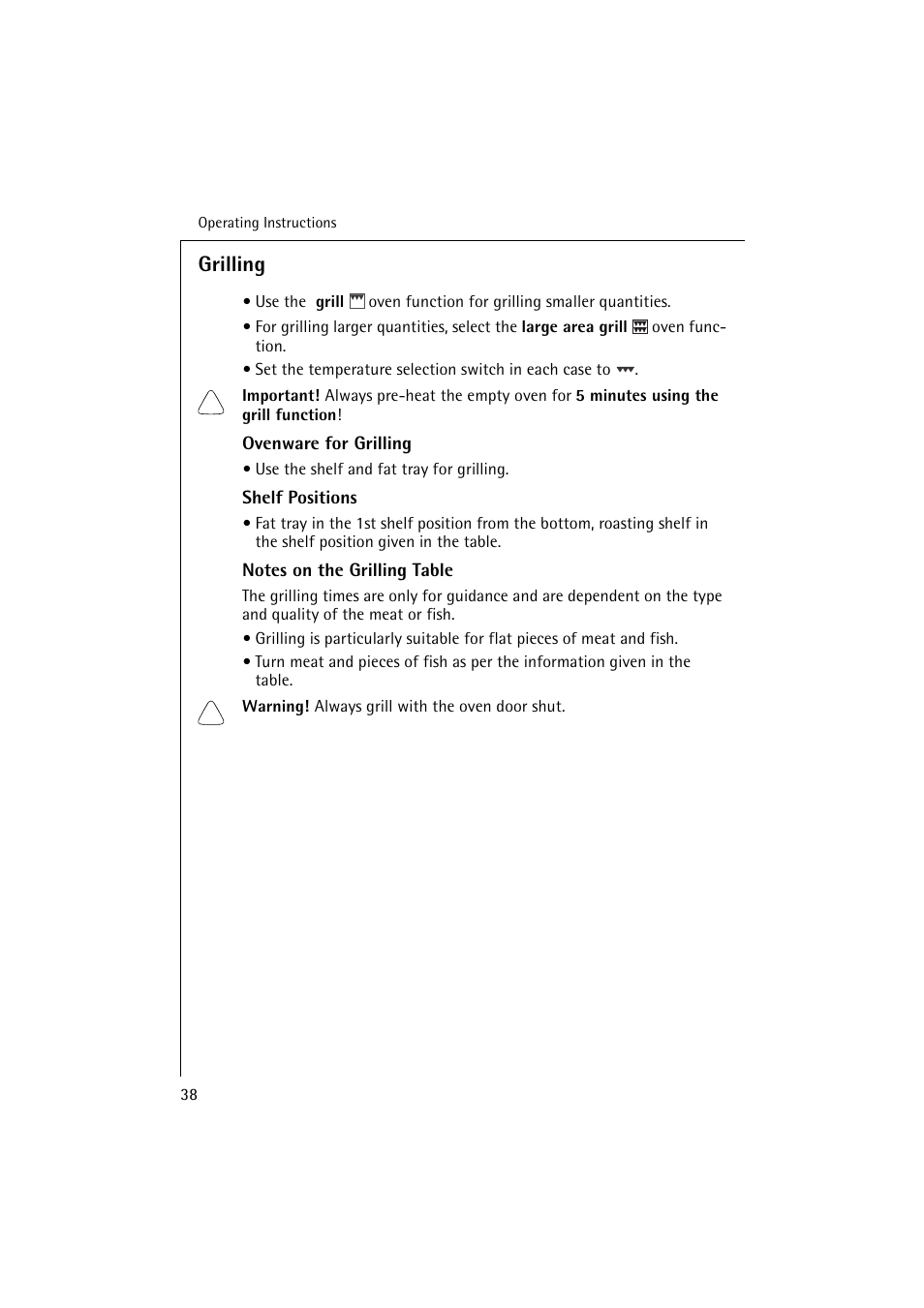 Grilling | Electrolux B 6139-m User Manual | Page 38 / 60