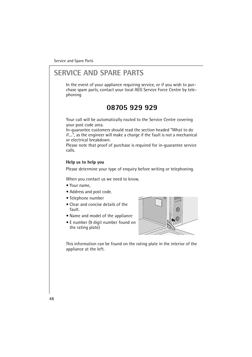 Service and spare parts | Electrolux B 6139-m User Manual | Page 48 / 60