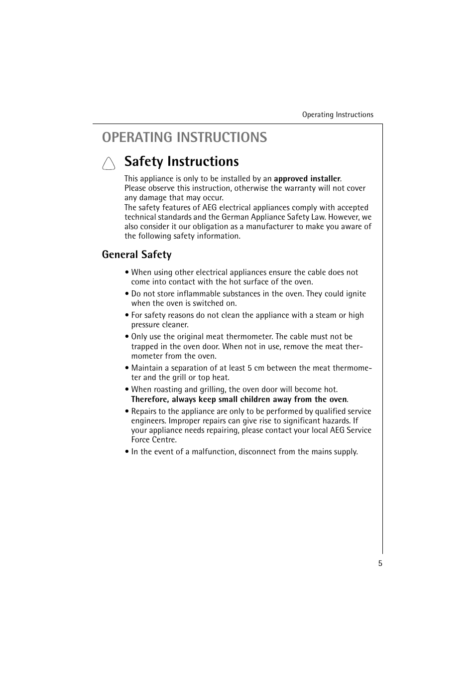 Operating instructions safety instructions, General safety | Electrolux B 6139-m User Manual | Page 5 / 60