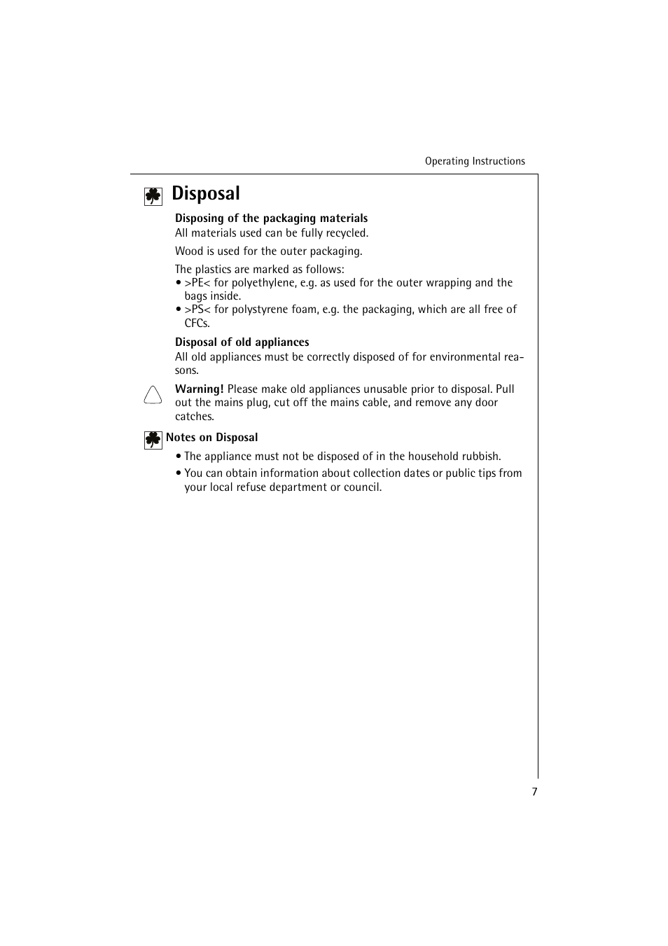 Disposal | Electrolux B 6139-m User Manual | Page 7 / 60