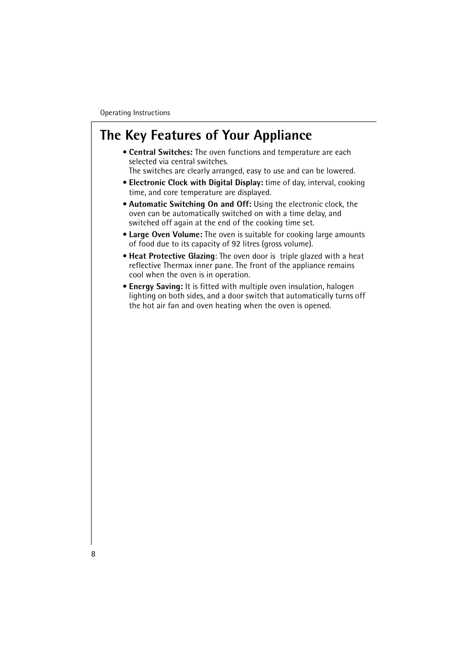 The key features of your appliance | Electrolux B 6139-m User Manual | Page 8 / 60